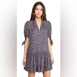 Rebecca Taylor / Wild Rose flounce drop hem Silk pink black combo Dress large L